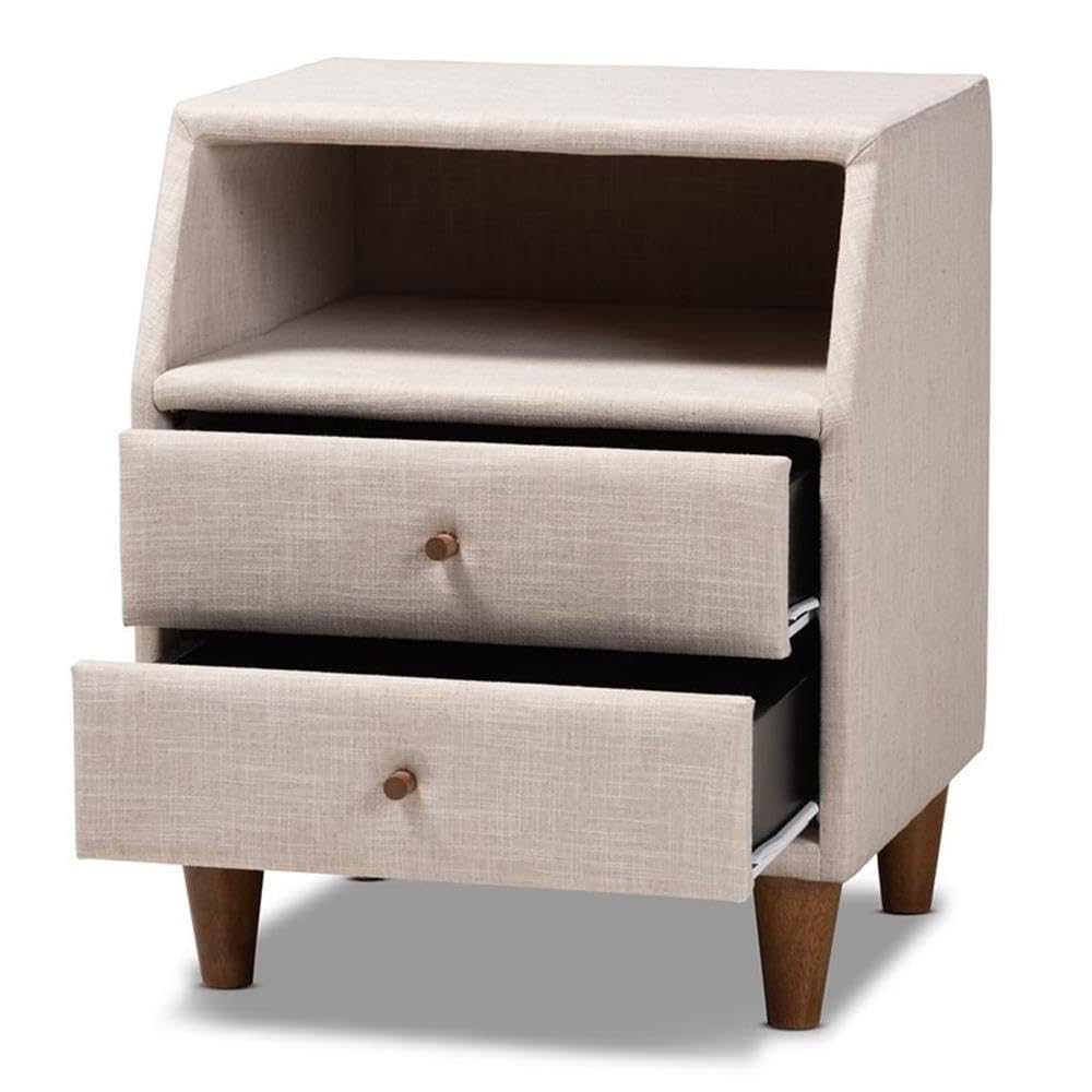 Baxton Studio Claverie 2-Drawer Fabric And Wood Nightstand In Beige